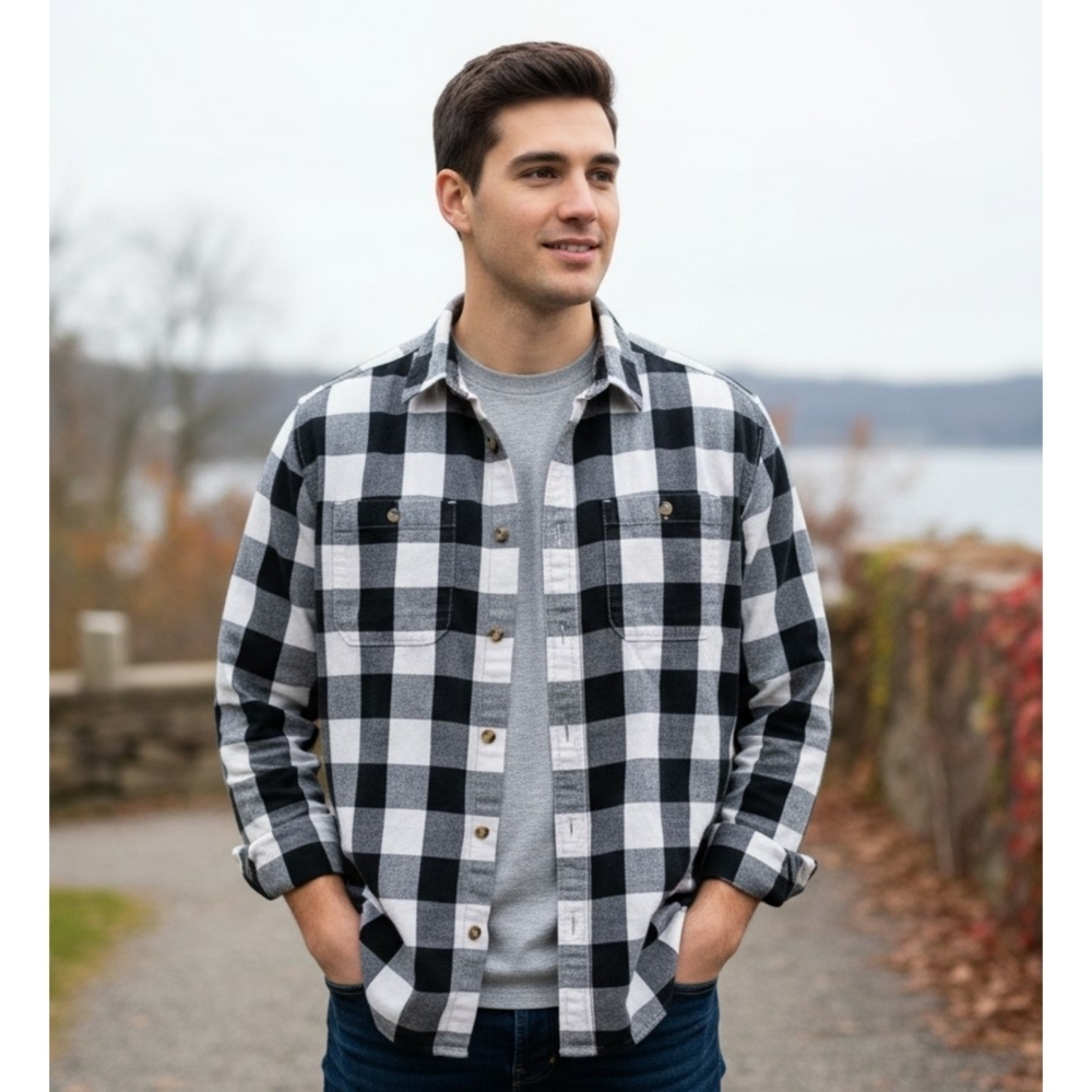 Gander Mountain Navy & white Button down Flannel Size XL